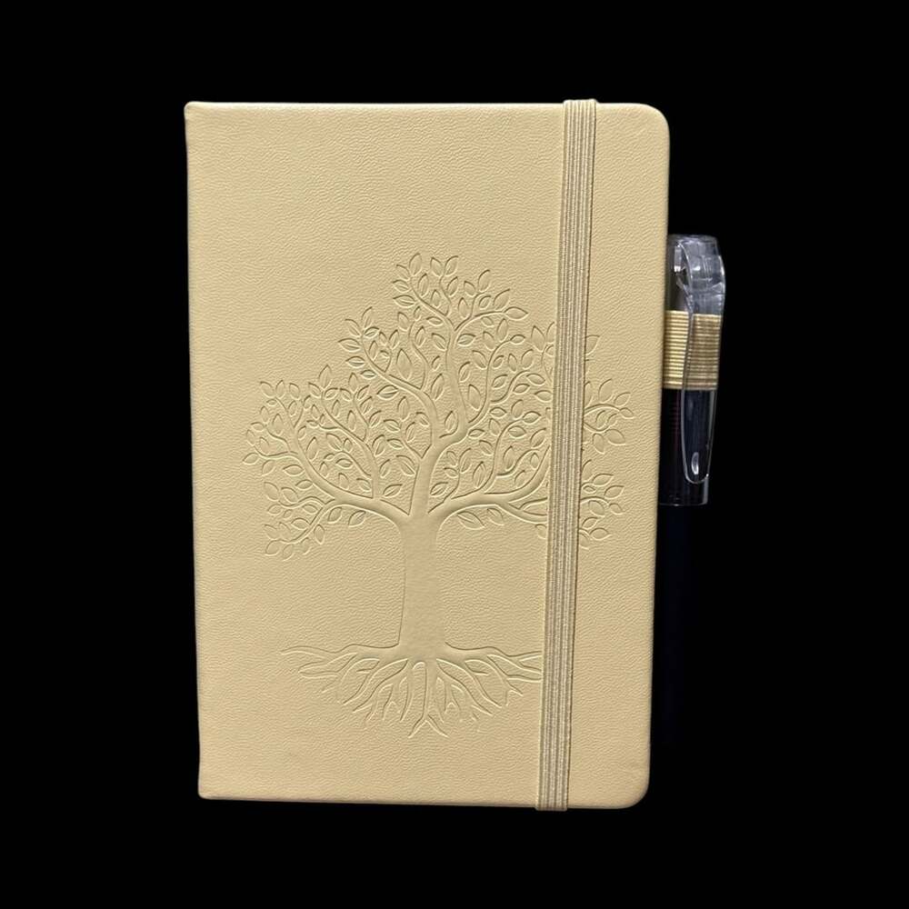 Butter Yellow Tree of Life Embossed Small Hardcover Lined Journal with Pen